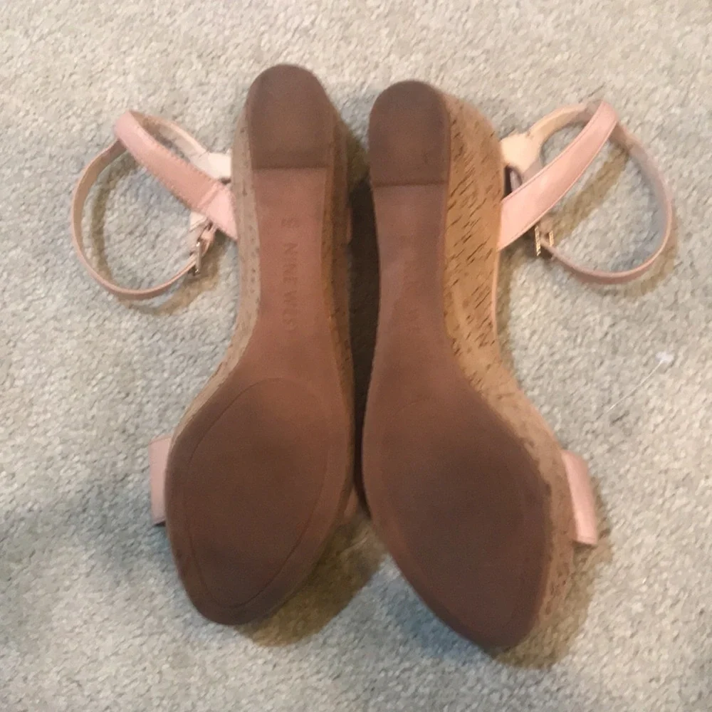 Nine West Pale Pink Ankle Strap Wedge Sandal-Size 10